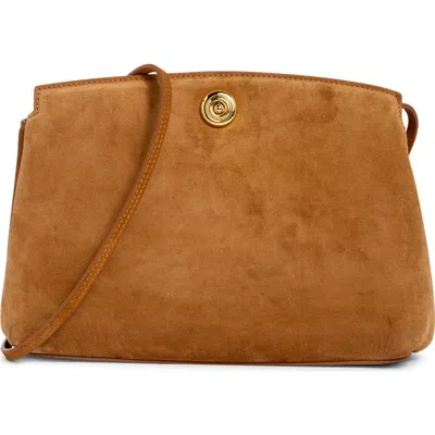 Liffner Large Pushlock Suede Clutch In Brown