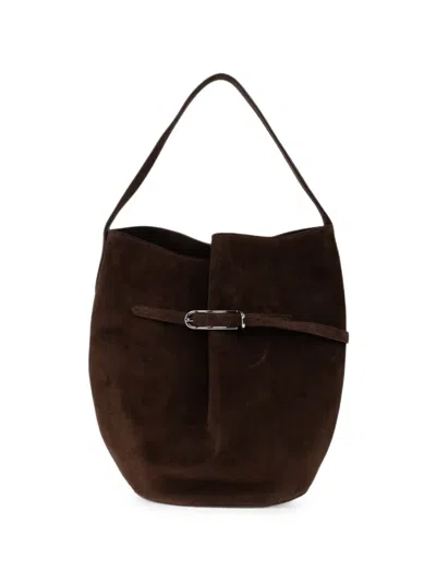 Liffner Large Suede Buckle-detail Tote Bag In Brown