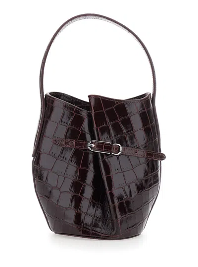 Liffner Leather Bucket Handbag With Belt Detail And Drawstring Closure, 20 X 25 X 15 Cm In Bordeaux