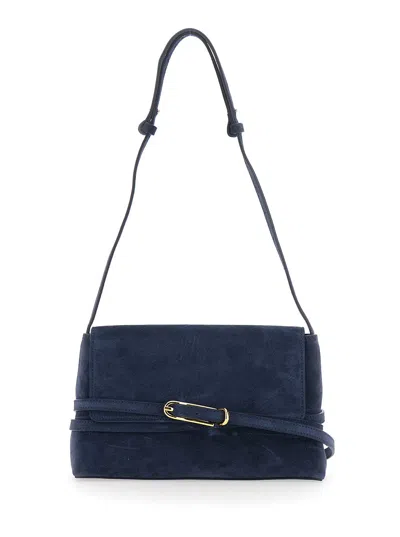 Liffner Leather With Decorative Belt Shoulder Bag In Navy