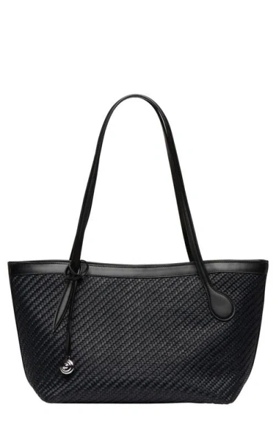 Liffner Midi Sprout Woven Leather Tote In Black