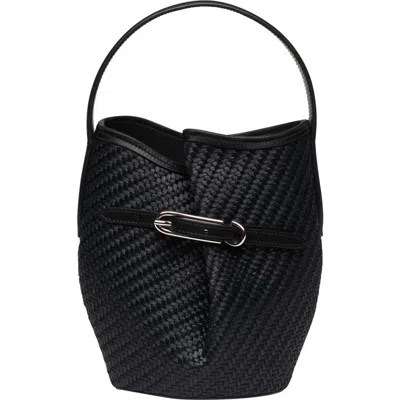 Liffner Mini Raffia Belted Bucket Bag In Black