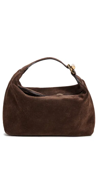 Liffner Micro Pillow Suede Pouch In Dark Brown