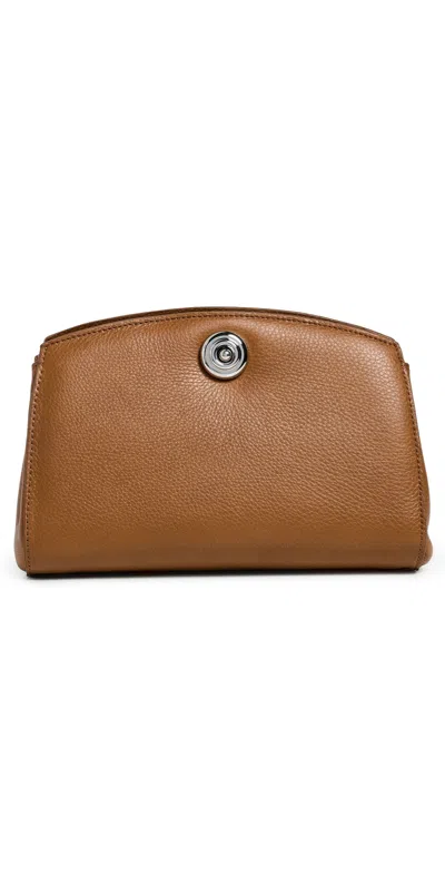Liffner Pushlock Clutch Saddle Brown Silver Hardware