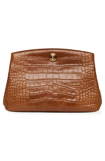 Liffner Pushlock Croc Embossed Leather Clutch In Brown