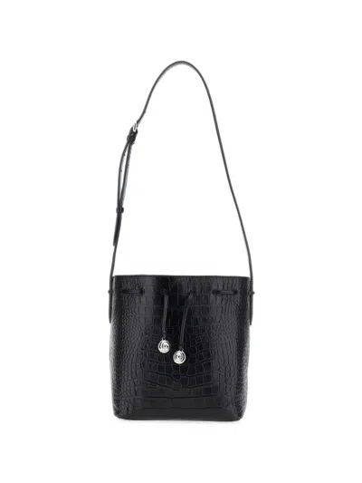 Liffner Small Charm Crocodile-effect Leather Bucket Bag In Red