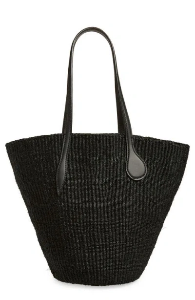 Liffner Sprout Leather-trimmed Sisal Tote Bag In Black