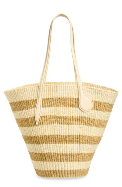 Liffner Striped Leather-trimmed Raffia Tote Bag In Brown