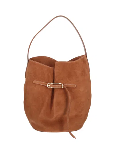 Liffner Suede Bucket Shoulder Bag With Buckle Detail In Brown