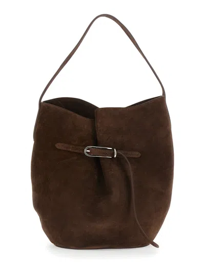 Liffner Suede Crossbody Handbag With Adjustable Strap And Silver-tone Hardware In Brown