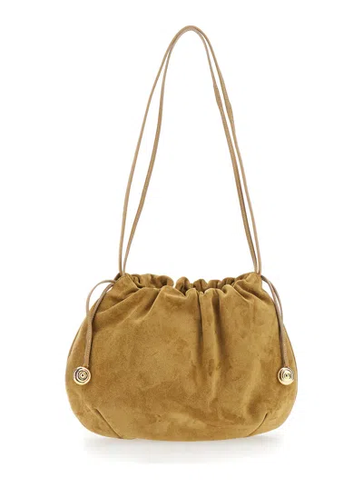 Liffner Suede Drawstring Clutch With Charms And Top Handles, 25x25x13 Cm In Beige