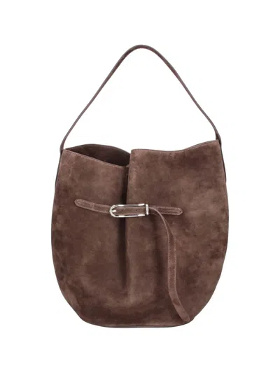 Liffner Suede Shoulder Bag With Front Strap In Brown
