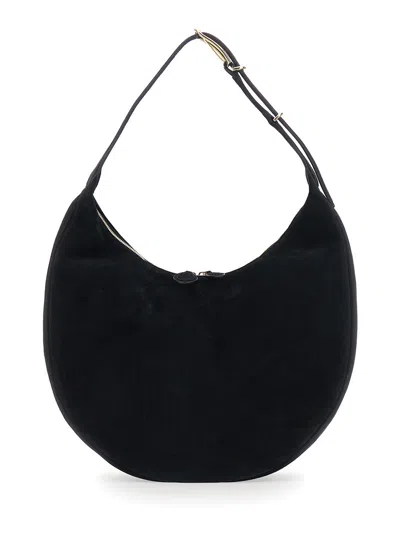 Liffner Suede Shoulder Handbag With Top Handle, Zip Closure, Gold-tone Hardware 40 X 27.5 X 9 Cm In Black