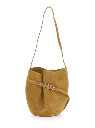 Liffner Suede With Buckle Detail Crossbody Bag In Brown