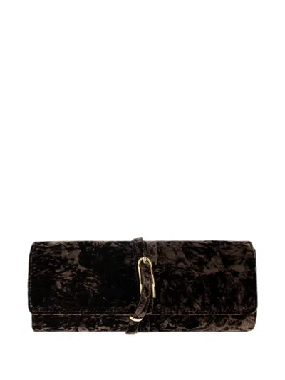 Liffner Velvet-effect Buckle-fastening Clutch Bag In Black