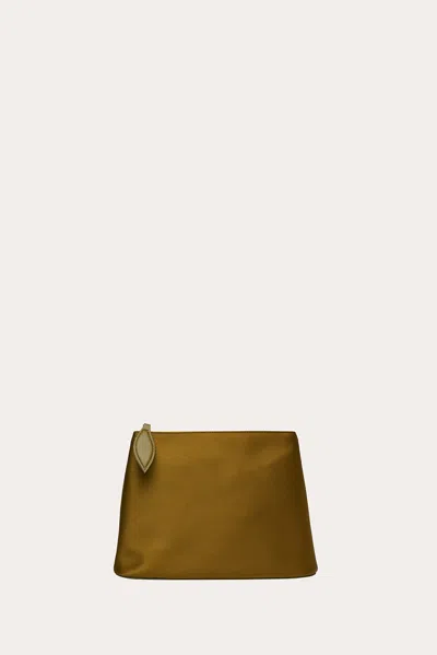 Liffner Zip Clutch Curry Satin In Green