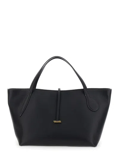 LIFFNER 'ZIP PENNE' BLACK TOTE BAG WITH TWO TOP HANDLES AND LOGO PLAQUE ON THE FRONT IN LEATHER WOMAN