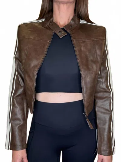 Light So Shine Vegan Leather Long Sleeve Jacket In Brown