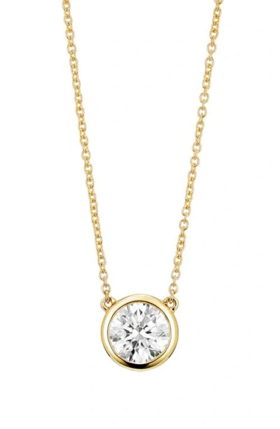 Lightbox 1-carat Bezel Lab-grown Diamond Pendant Necklace In White/14k Yellow Gold
