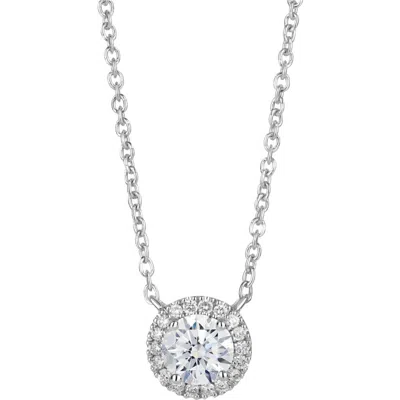 Lightbox 1-carat Lab Grown Diamond Halo Pendant Necklace In White/14k White Gold