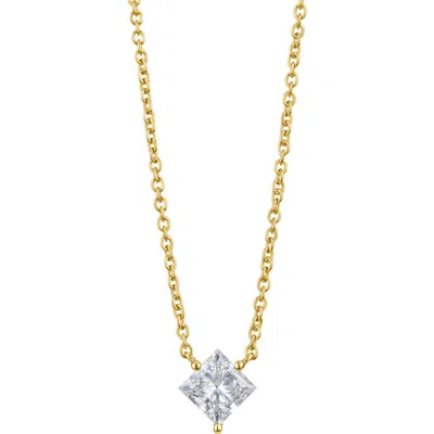 Lightbox 1-carat Princess Cut Lab-grown Diamond Pendant Necklace In White/14k Yellow Gold