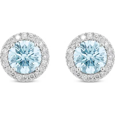 Lightbox 2-carat Lab Grown Diamond Halo Stud Earrings In Blue/14k White Gold