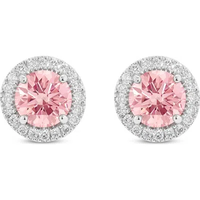 Lightbox 2-carat Lab Grown Diamond Halo Stud Earrings In Pink/14k White Gold