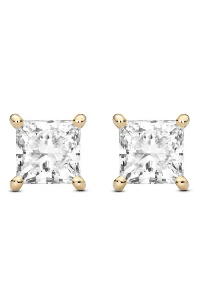 Lightbox 4-carat Princess Cut Lab Grown Diamond Stud Earrings In Green
