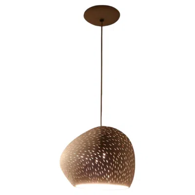 Pre-owned Lightexture Claylight 10" Ceramic Asymmetrical Pendant: Handmade, Sculptural Kitchen Light In Brown