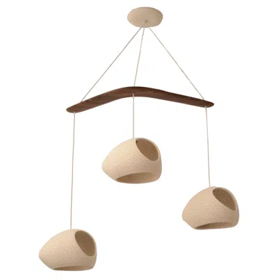 Pre-owned Lightexture Claylight Boomerang: Double Cut, Modern Chandelier, Three Light Pendant, Ceramic In Brown