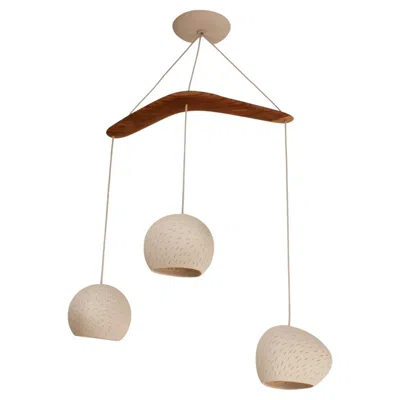Pre-owned Lightexture Claylight Boomerang: Three, Modern Chandelier, Three Light Pendant, Ceramic In Brown