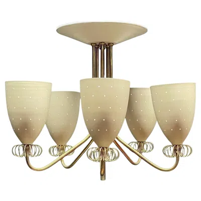 Pre-owned Lightolier 1960s Rare Paavo Tynell Style Chandelier 5-arm Pierced Cones Vintage Mid-century In Sand