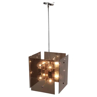Pre-owned Lightolier 1970's Tinted Lucite And Chrome Cube Form Chandelier In Brown