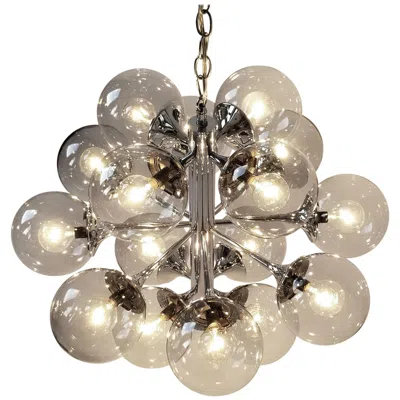 Pre-owned Lightolier 1970s  16-arm Chrome Sputnik Style Chandelier With Glass Shade , Usa In Brown