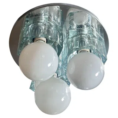 Pre-owned Lightolier 1970s  Ceiling Flush Mount Light Sciolari Hexagonal Glass And Chrome In Transparent