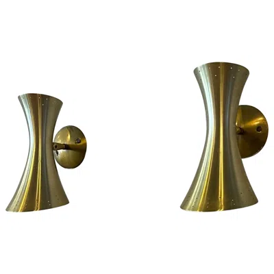 Pre-owned Lightolier 30 Flared Modernist Hour-glass Anodized Aluminum Wall Sconces,  In Brown