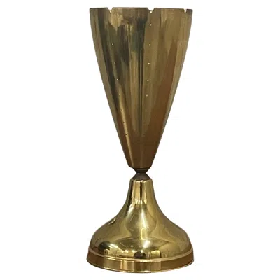 Pre-owned Lightolier American Designer Modernist Brass Lamp With Pierced Cone Shade In Brown