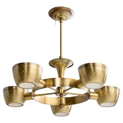 Pre-owned Lightolier Attribution, Chandelier, Brass, Glass, Usa, 1950s In Brown