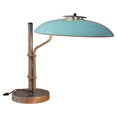 Pre-owned Lightolier Bauhaus Gerald Thurston Art Deco Saucer Swing Arm Lamp!  Blue Mcm 40s
