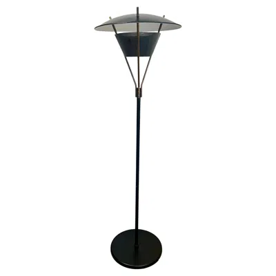 Pre-owned Lightolier Black & Brass Floor Lamp By Gerald Thurston For