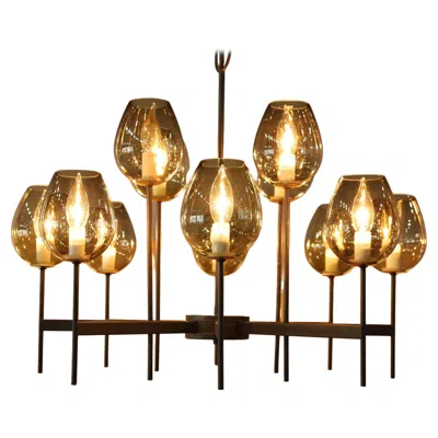 Pre-owned Lightolier Chandelier With Eight Arms And 16 Glass Bulbs In Brown