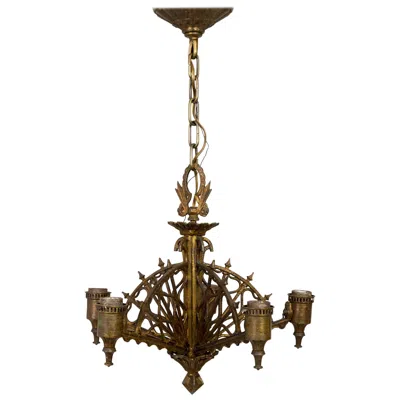 Pre-owned Lightolier Early 20th Century Metalwork Radial Webs Chandelier In Brown
