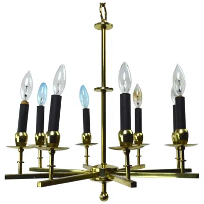 Pre-owned Lightolier Eight-light Brass Spoke Chandelier In Black