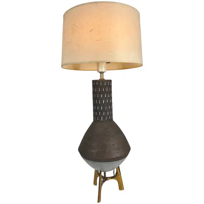 Pre-owned Lightolier Elusive  Ceramic And Brass Table Lamp, Italian Pottery In Sand