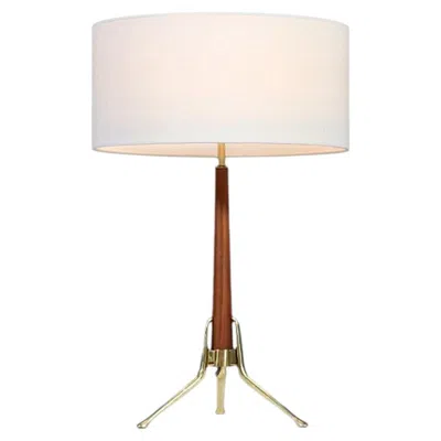 Pre-owned Lightolier Expertly Restored - Gerald Thurston Sculpted Tripod Brass & Walnut Table Lamp In Brown