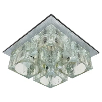 Pre-owned Lightolier Flush Mount Chrome & Murano Glass Ceiling Light By Sciolari For  In Transparent
