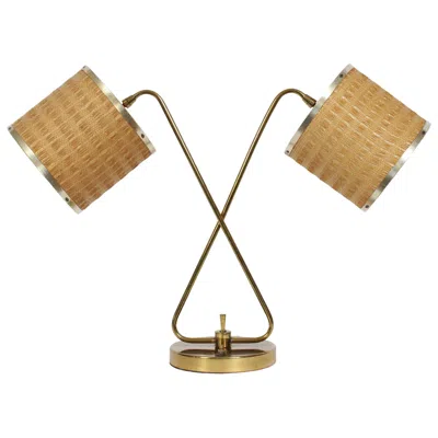 Pre-owned Lightolier Gerald Thurston Brass Crossed Sword Dual Shade Partners Desk Lamp, 1950's In Brown