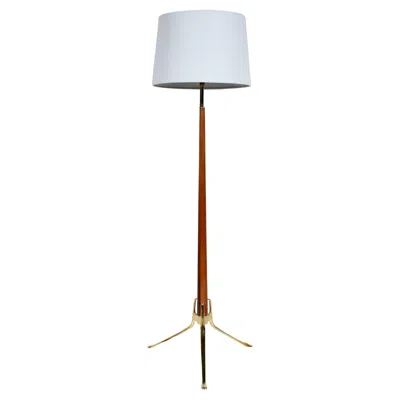 Pre-owned Lightolier Gerald Thurston For  Walnut & Bright Tripod Floor Lamp, Circa 1960 In Brown