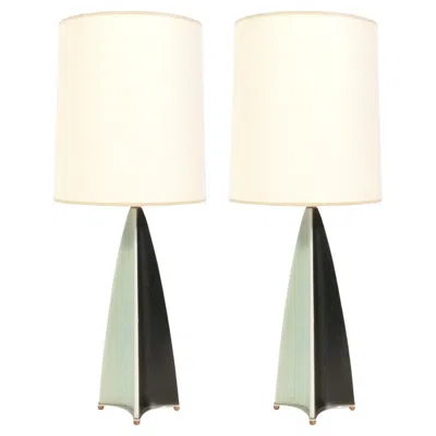 Pre-owned Lightolier Gerald Thurston Parabolic Fin Sculptural Ceramic Lamps By  In White