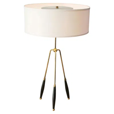 Pre-owned Lightolier Gerald Thurston Tripod Table Lamp For , Brass & Walnut In Brown
